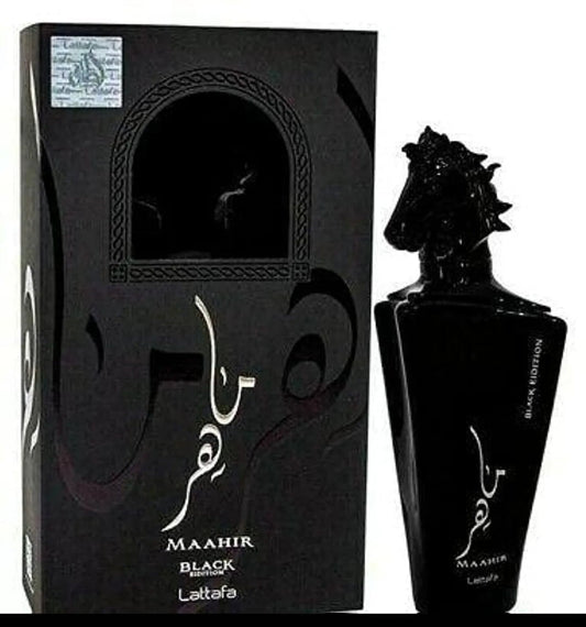 Maahir Black Edition 100ml Ea De Parfum by Lattafa Perfumes image 1 Inspired by Amouage - Interlude Black Iris Man