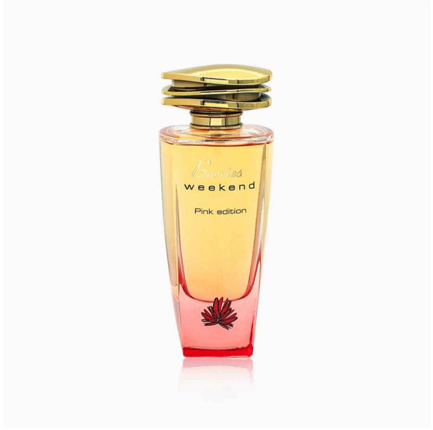Berries Weekend Pink Edition includes a free deodarant by FRAGRANCE WORLD perfume bottle at Dubai Aroma South Africa