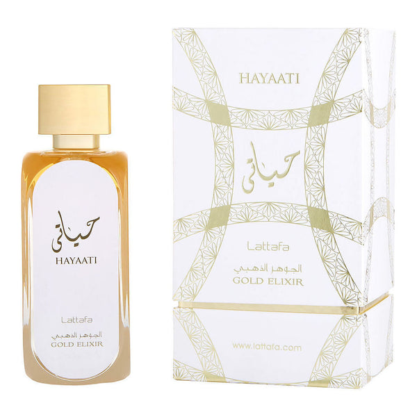 Hayaati Gold Elixir 100ML Eau De Parfam by Lattafa by FRAGRANCE WORLD perfume bottle at Dubai Aroma South Africa