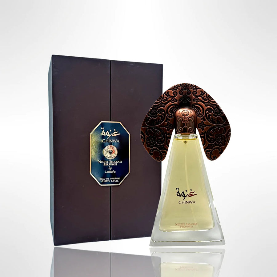 Ghinwa 100 ml Eau De Parfum by Lattafa perfume bottle at Dubai Aroma South Africa