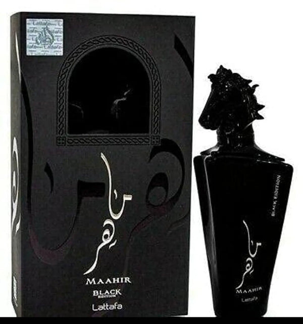 Maahir Black Edition 100ml Ea De Parfum by Lattafa Perfumes perfume bottle at Dubai Aroma South Africa