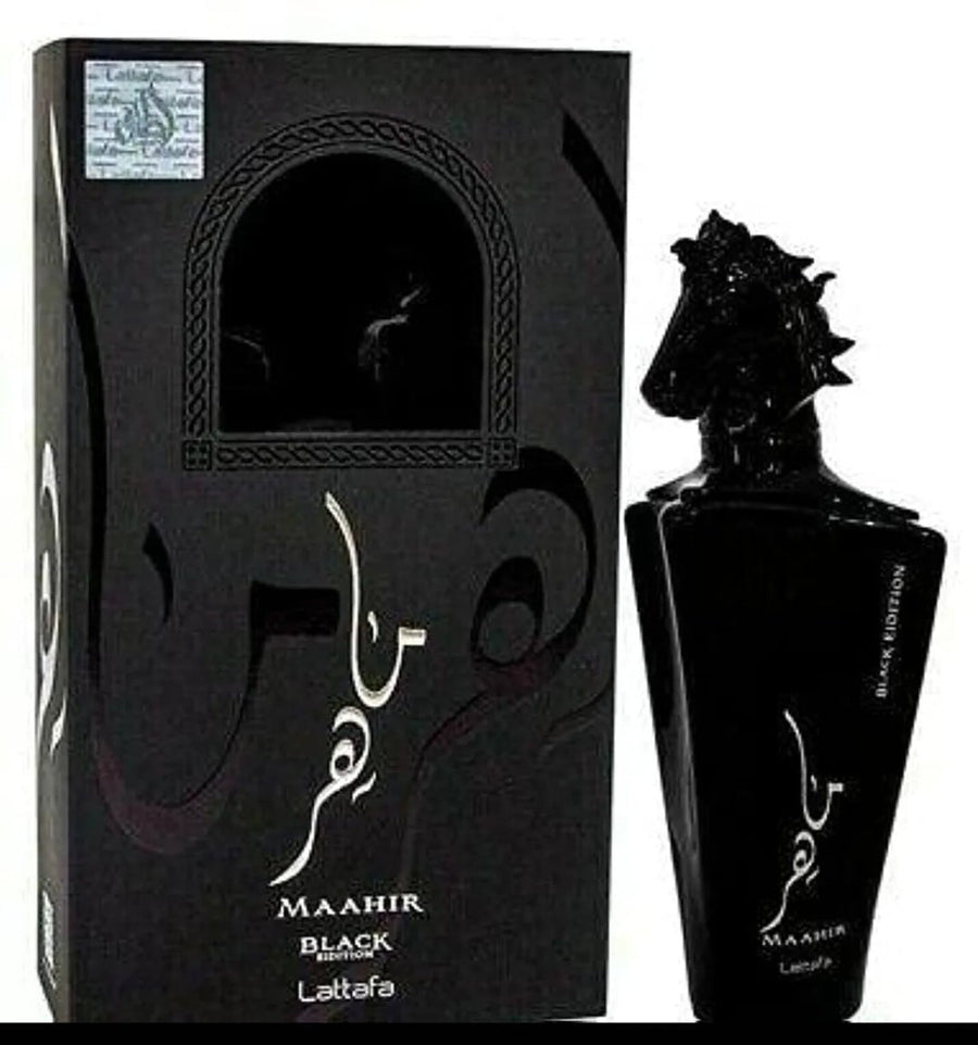 Maahir Black Edition 100ml Ea De Parfum by Lattafa Perfumes perfume bottle at Dubai Aroma South Africa