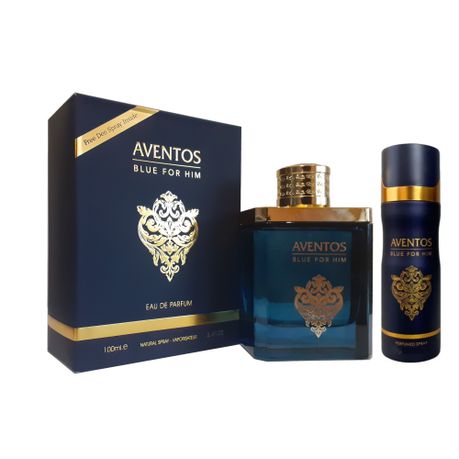 Aventos Blue For Him Eau De Parfum 100ml Gift Set with Deo Spray by FRAGRANCE WORLD perfume bottle at Dubai Aroma South