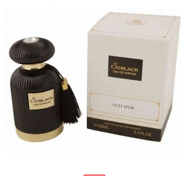 So Black Nuit D'or 100ml Eau de Parfum by FRAGRANCE WORLD perfume bottle at Dubai Aroma South Africa